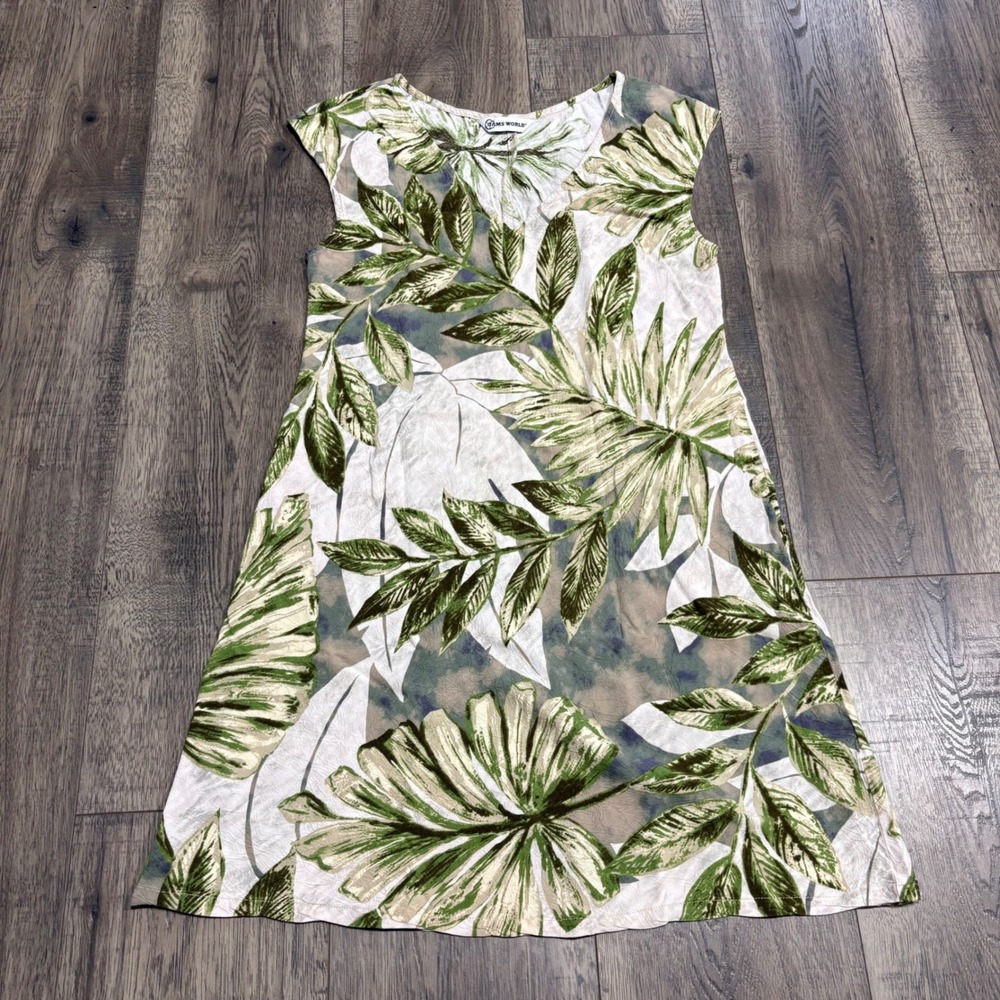 Jams World Kona Coast Olive Dress Womens Small Green Tropical Rayon Hawaii Good‎